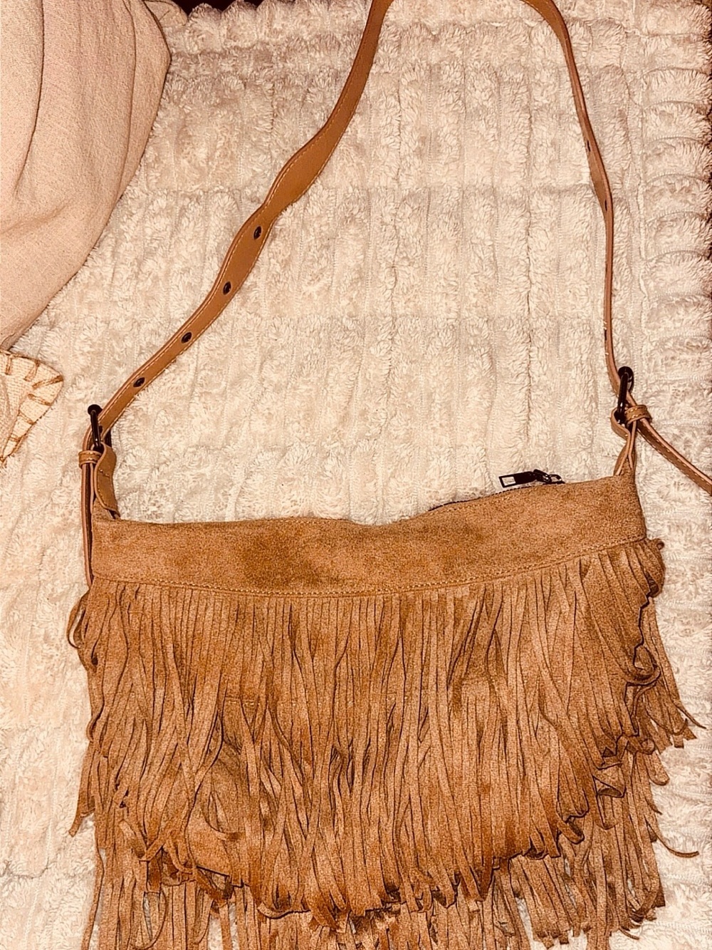 Boho Suede Fringe Crossbody Bag in Tan - Picture 9 of 13